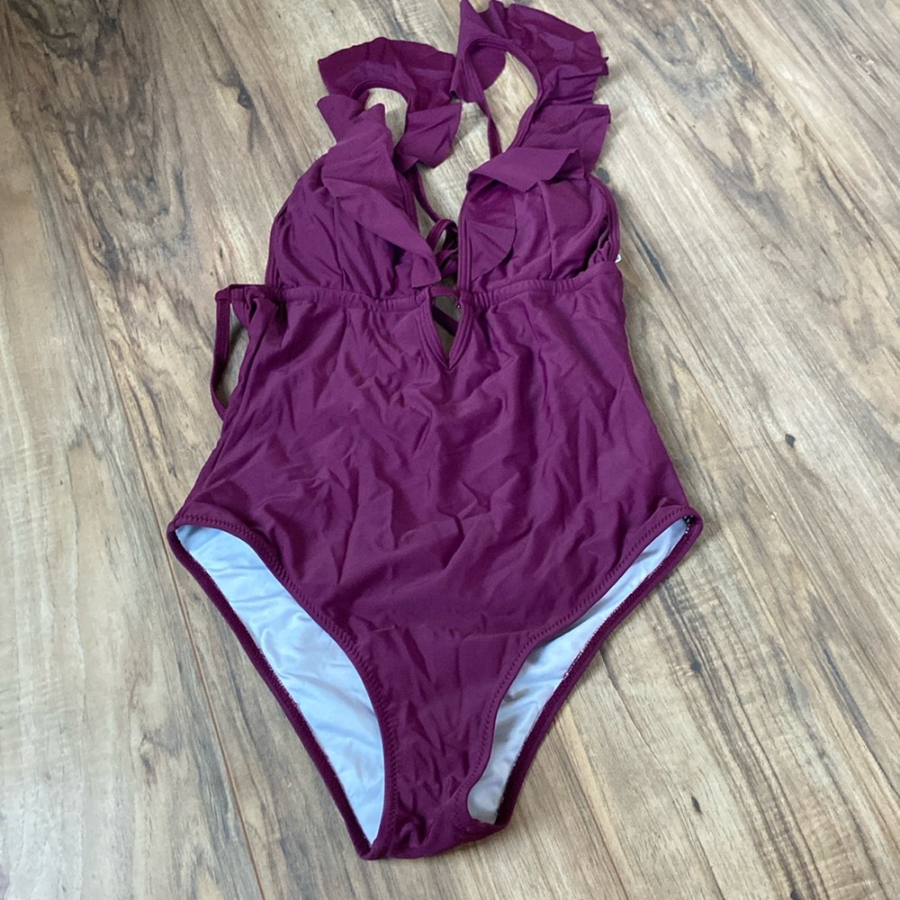 Maroon one-piece swimsuit